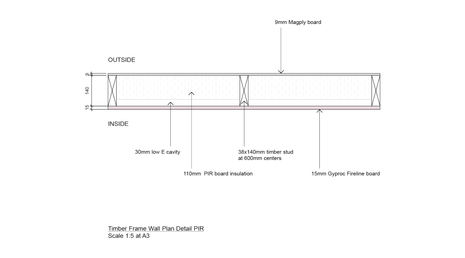 Magply timber frame wall PIR 2D plan Magply
